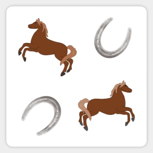 Two brown horses and two grey horseshoes Magnet